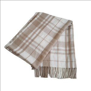 J. Crew Factory Women's Classic Cream & Beige Plaid Wide Soft Fringe Scarf